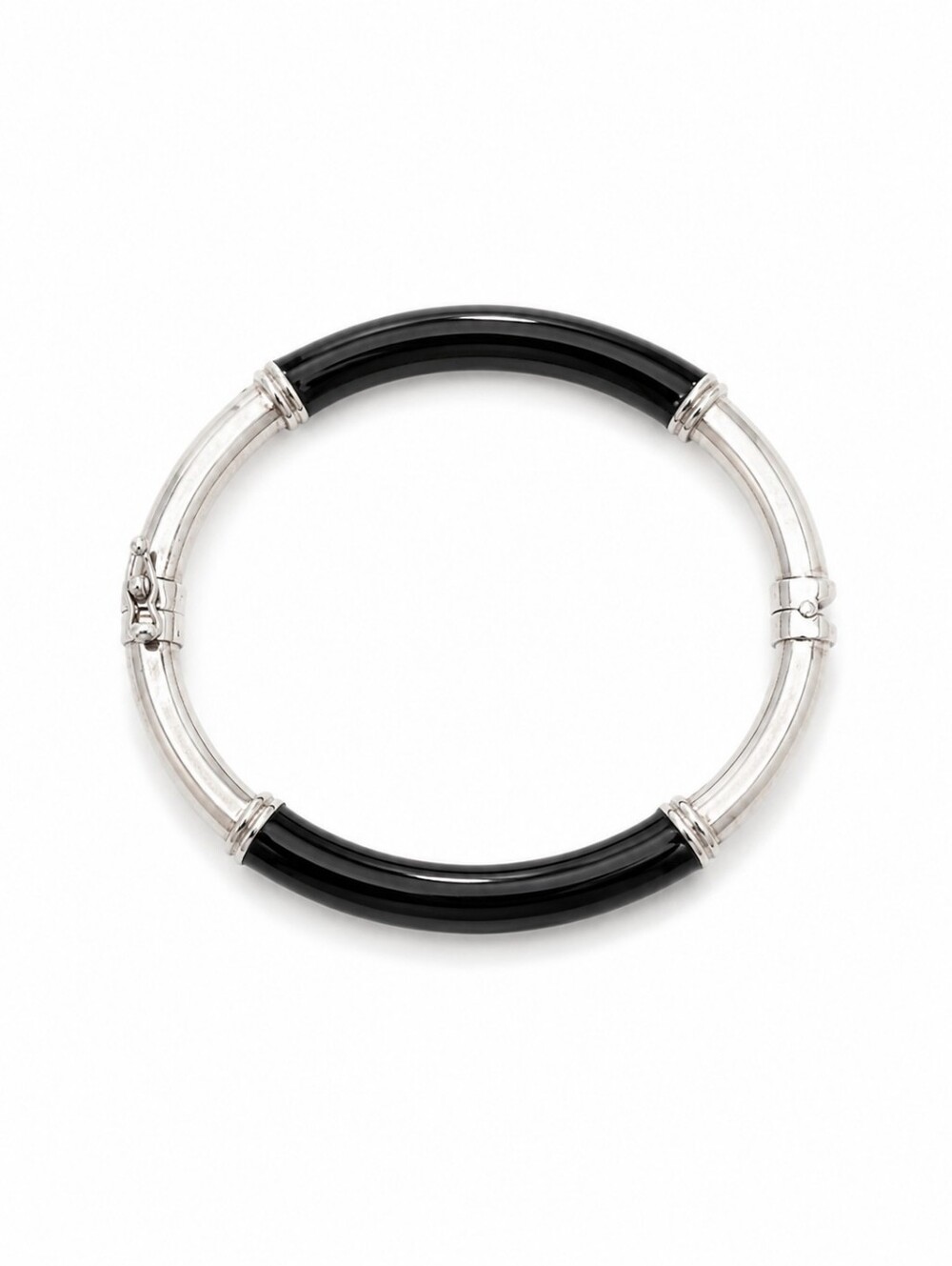Milor Italy 925 Sterling Silver Black Enamel Hinged Bracelet EUC